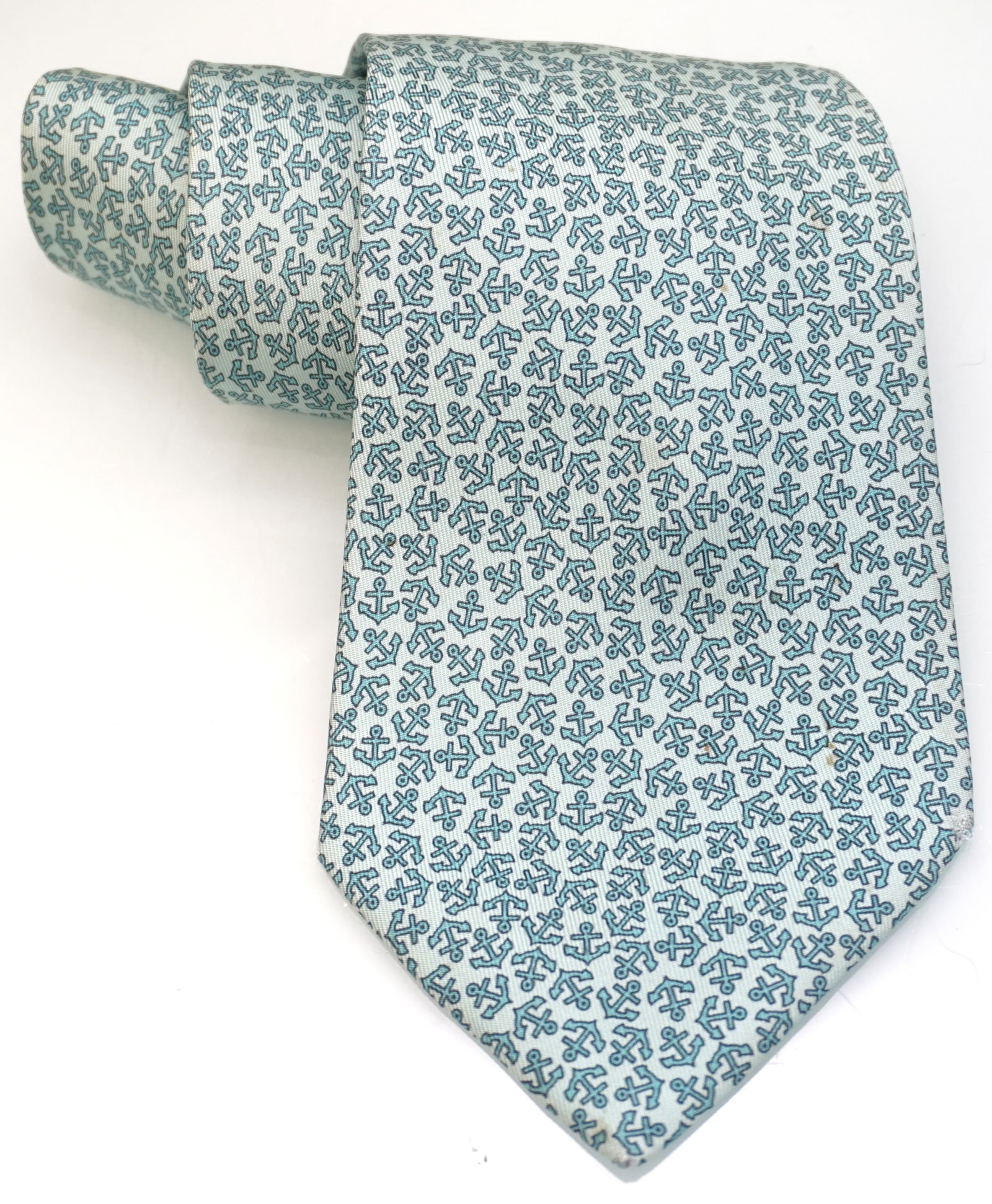 HERMES PARIS SILK GREEN ANCHOR TIE (1 of 7)