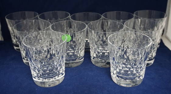 11 BACCARAT CRYSTAL ARMAGNAC OLD FASHIONED GLASSES: Eleven (11) Baccarat Crystal Armagnac Old Fashioned Glasses, manufactured from 1952 to 1986. Each 3 3/4". Purchased in 1979 at Baccarat in Paris. Shipped by Baccarat, the glasses remained in the Origi