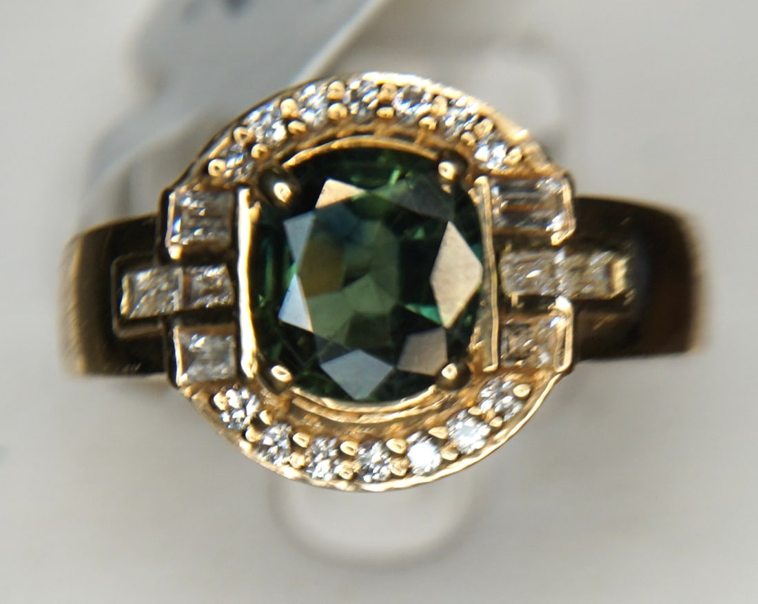 GREEN SAPPHIRE & DIAMOND PINK GOLD RING (1 of 3)