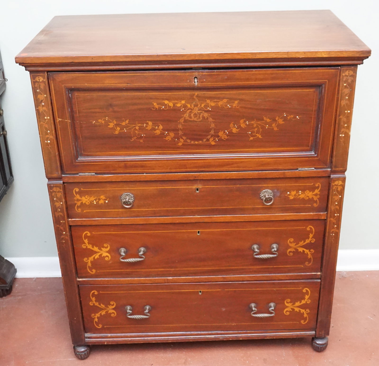 ANTIQUE FRENCH INLAID SECRETAIRE ABATTANT (1 of 13)