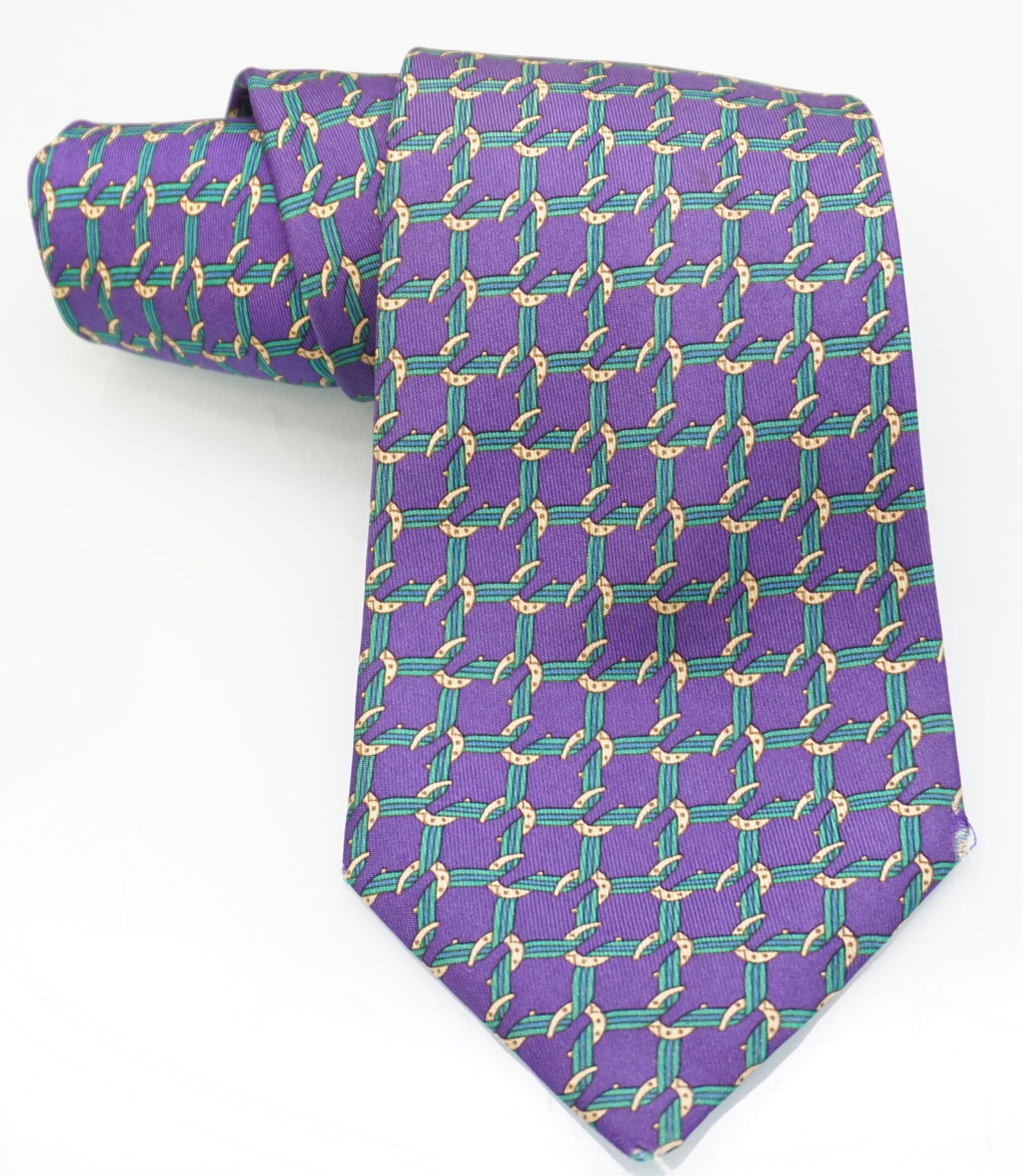 HERMES PARIS SILK RIBBONS AND HORSESHOES TIE (1 of 9)