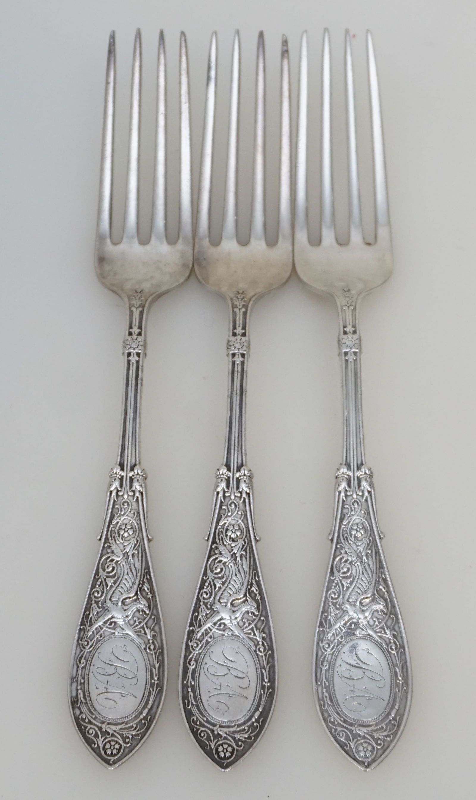 3 STERLING SILVER 1875 ARABESQUE FORKS (1 of 6)