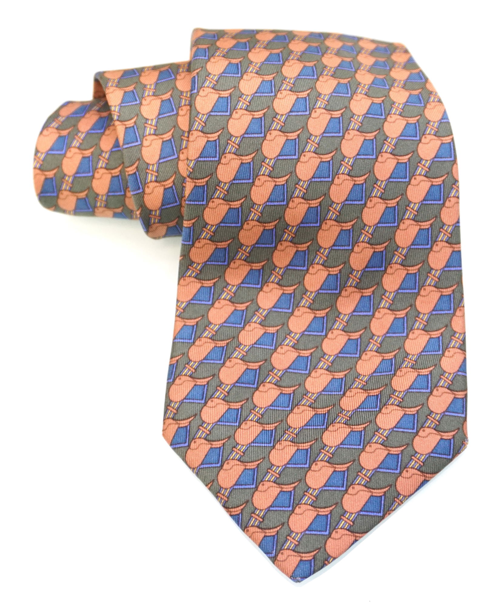 HERMES PARIS SILK SADDLE TIE (1 of 5)