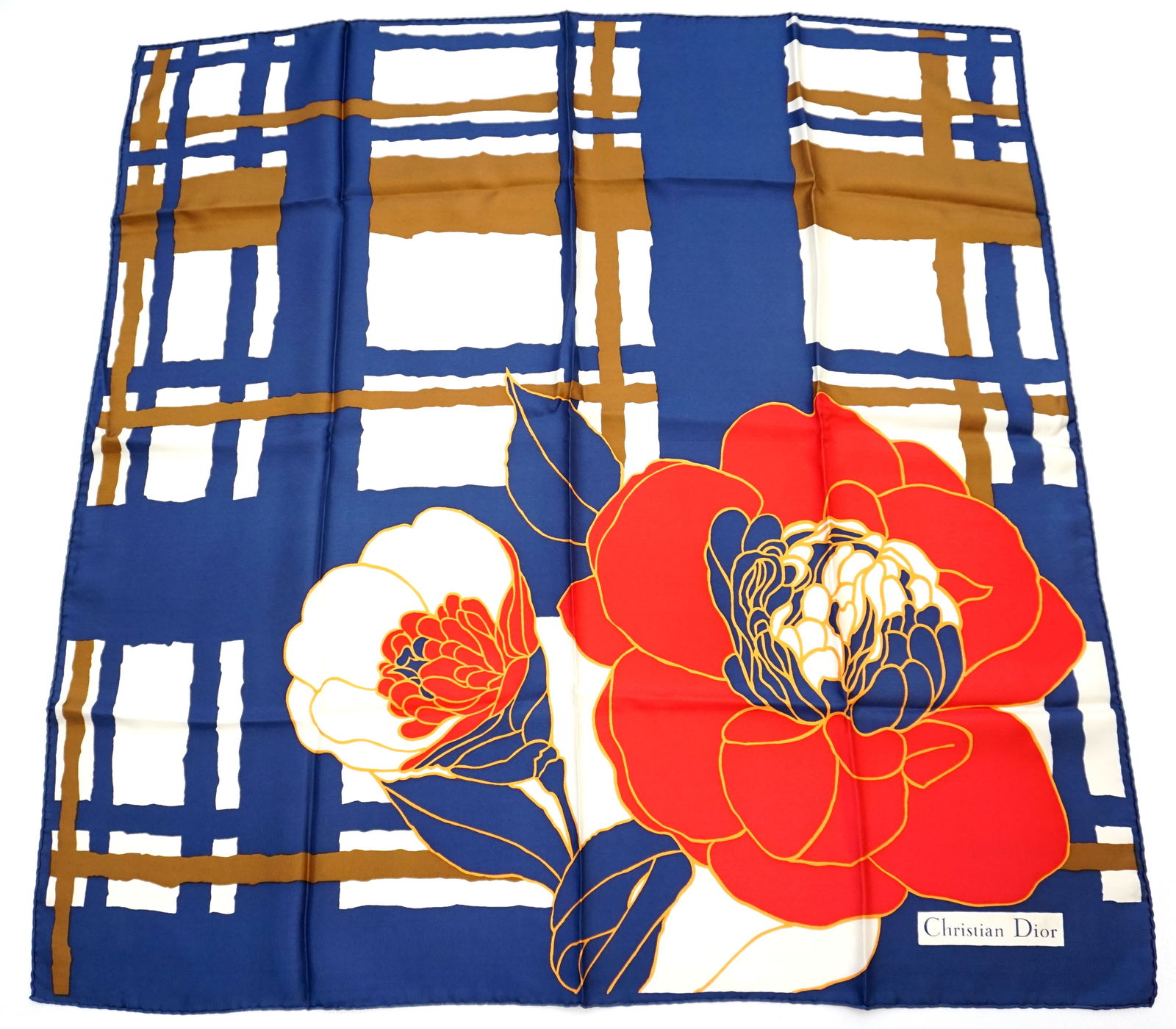 CHRISTIAN DIOR FLORAL BLUE SILK SCARF (1 of 5)