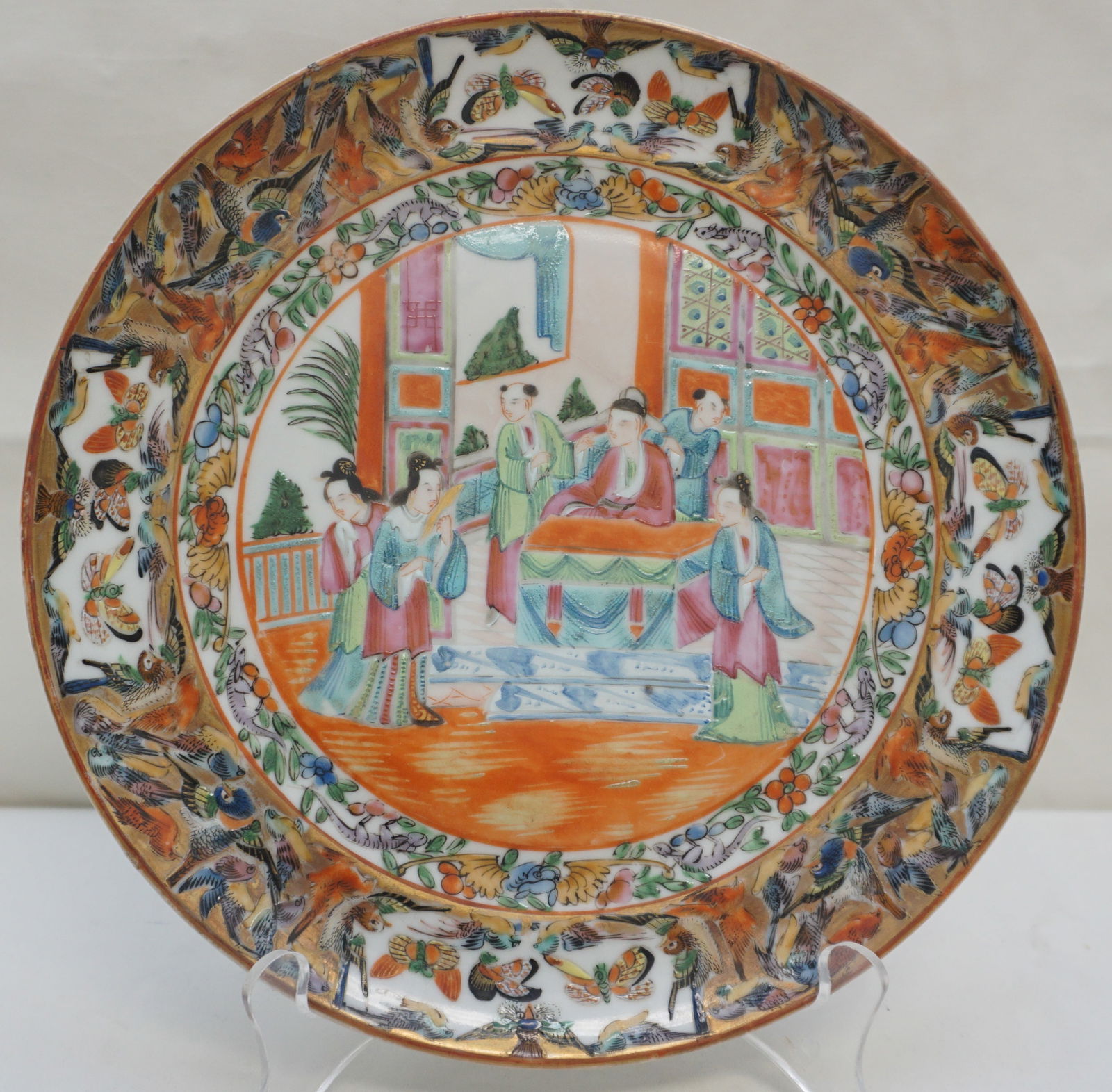 ANTIQUE 19TH CENTURY CHINESE PORCELAIN ROSE MANDARIN PLATE (1 of 9)