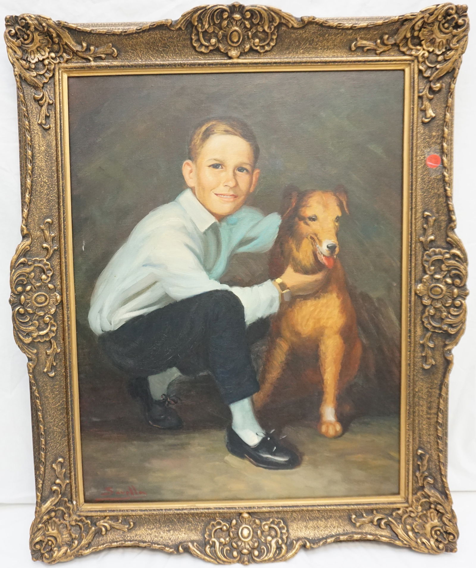 PORTRAIT YOUNG BOY AND DOG- ORIGINAL OIL (1 of 7)