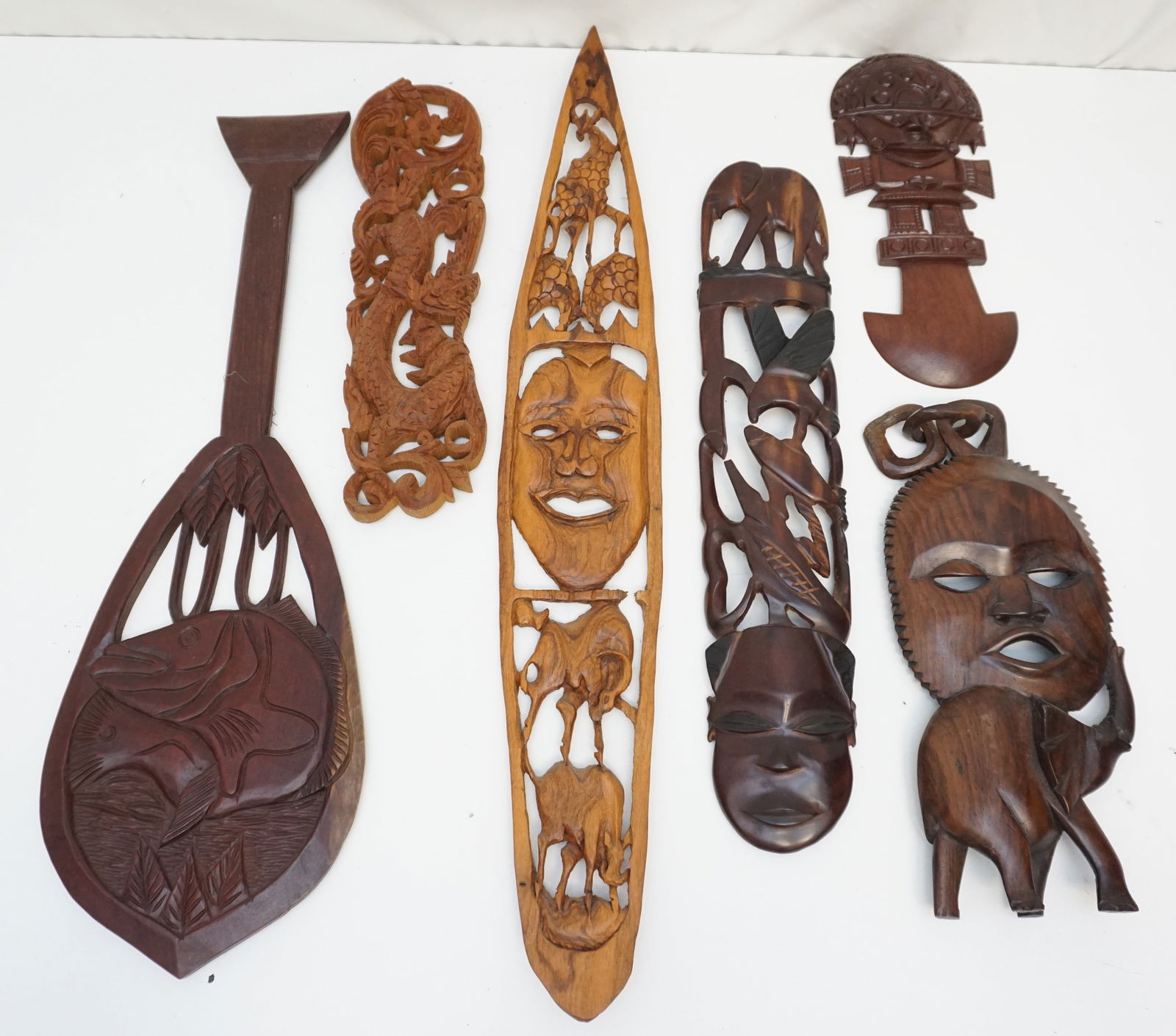6 PC HAND CARVED WOOD WALL PLAQUES (1 of 9)