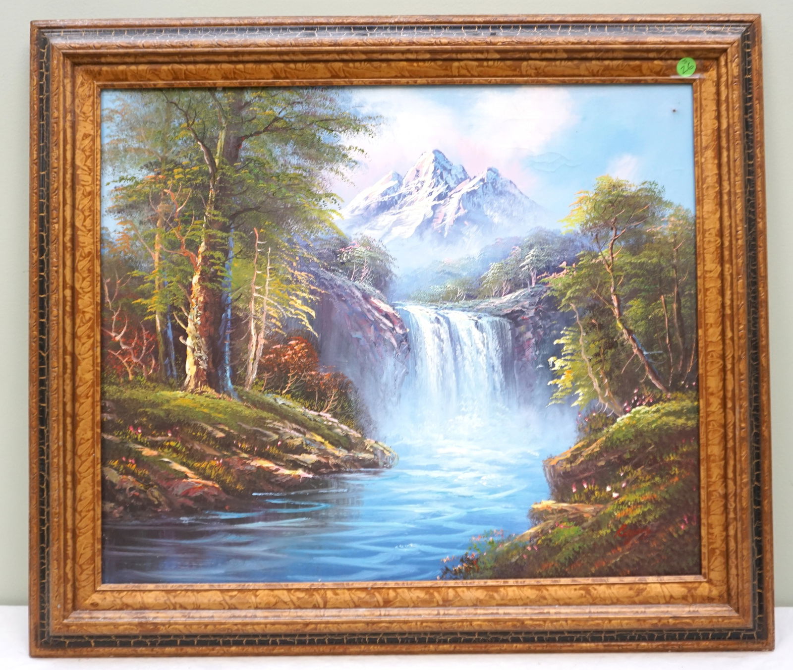 OIL ON CANVAS MOUNTAIN WAERFALL SCENE (1 of 4)