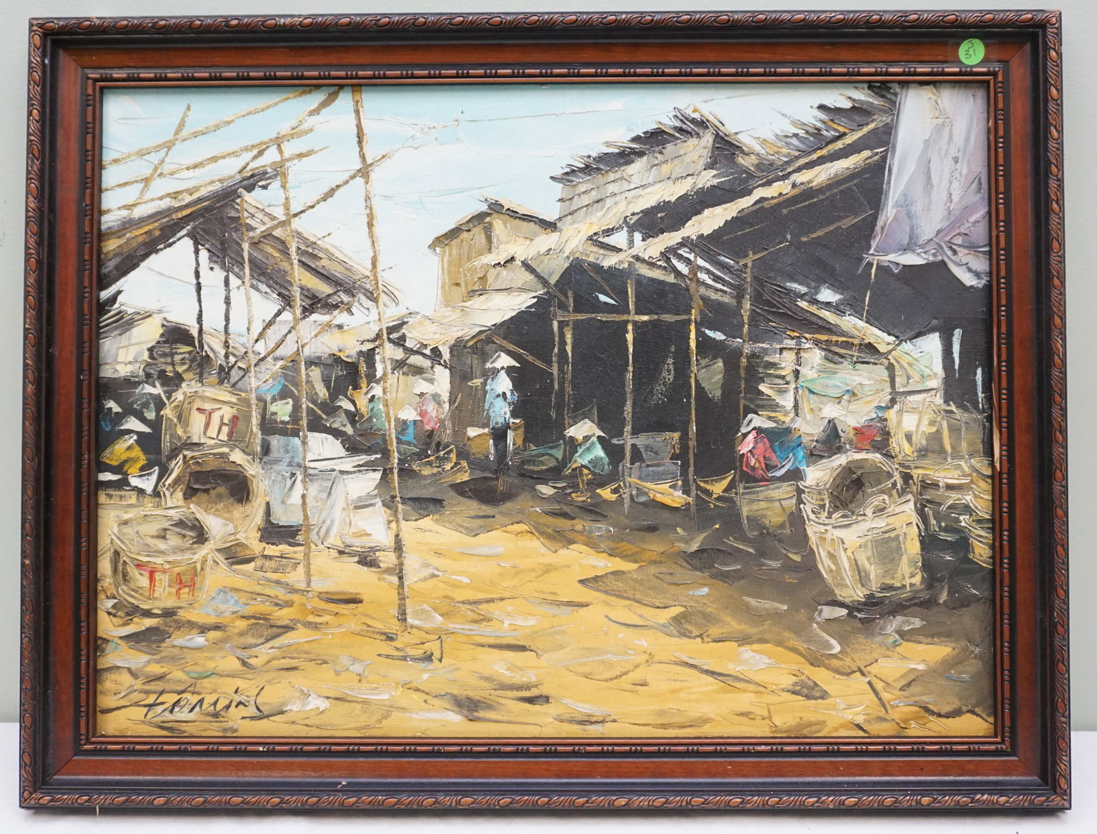 OIL ON CANVAS ASIAN VILLAGE SCENE (1 of 4)