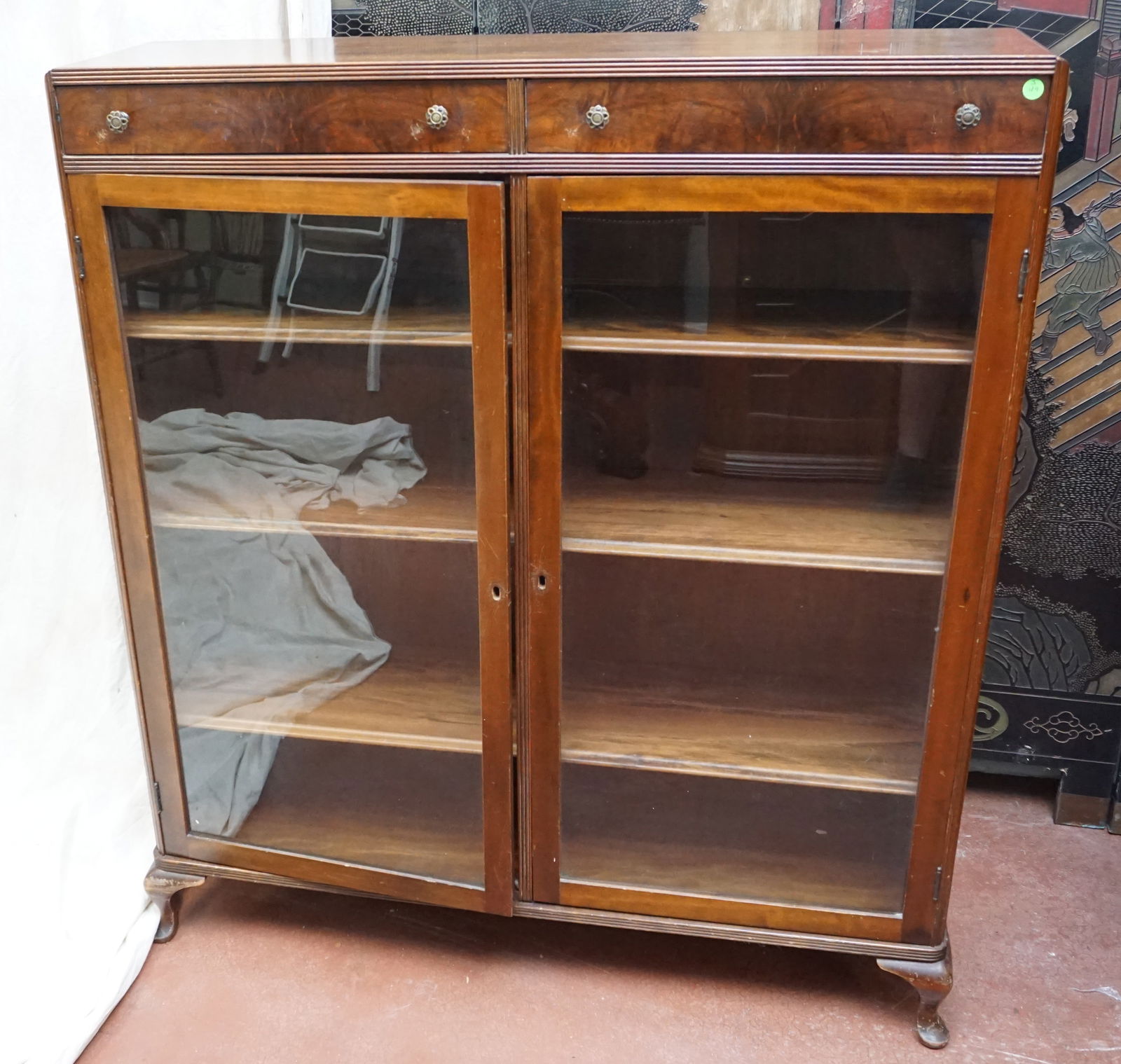 ANTIQUE MAHOGANY CURIO CABINET (1 of 8)