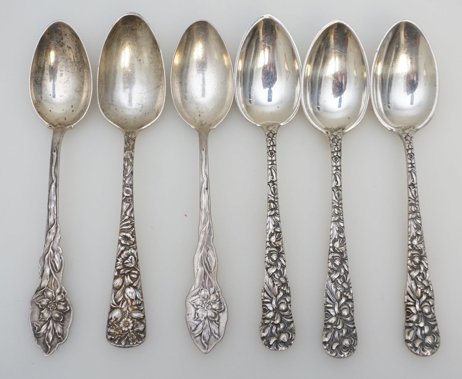 6 ANTIQUE STERLING SPOONS - STIEFF + (1 of 7)