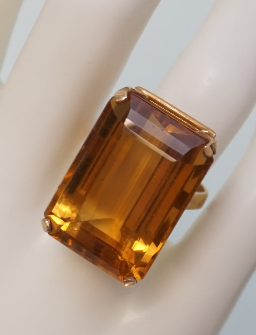 14KT GOLD LARGE NATURAL CITRINE DINNER RING (1 of 6)
