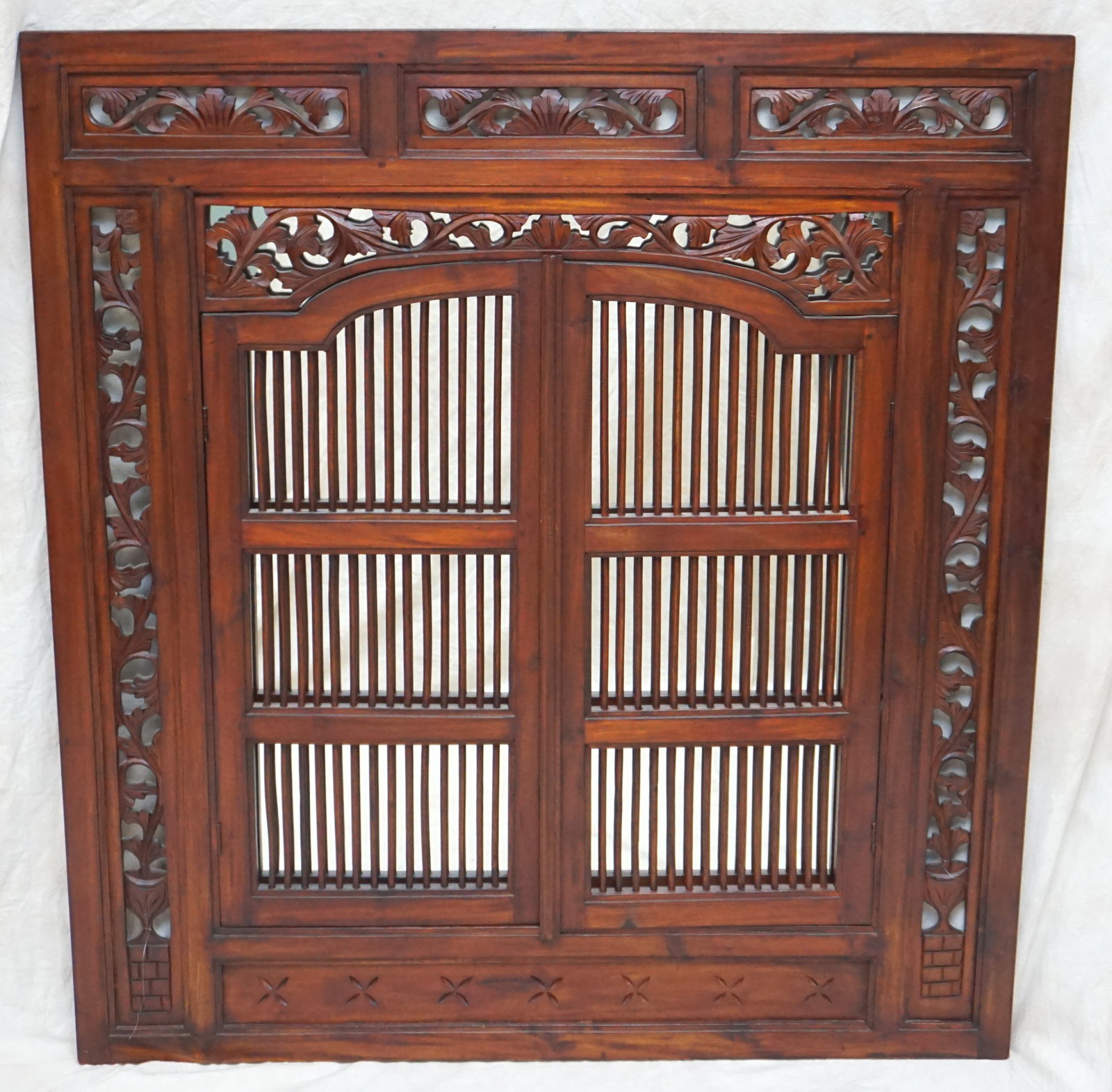 LARGE HAND CARVED MAHOGANY INDONESIAN TEMPLE MIRROR (1 of 6)
