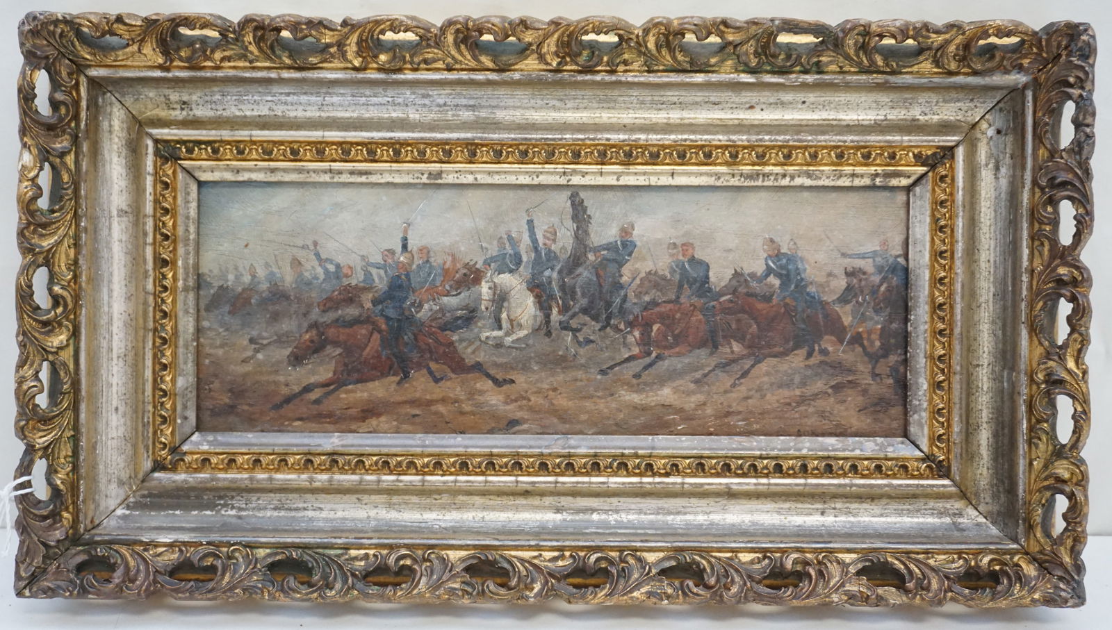 ANTIQUE OIRGINAL G.D. ROWLAND OIL ON BOARD- BATTLE SCENE (1 of 7)