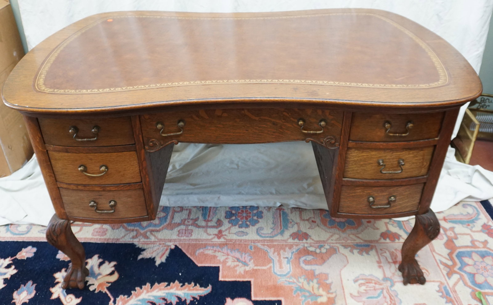 ANTIQUE LEATHER TOP PARTNERS DESK (1 of 10)