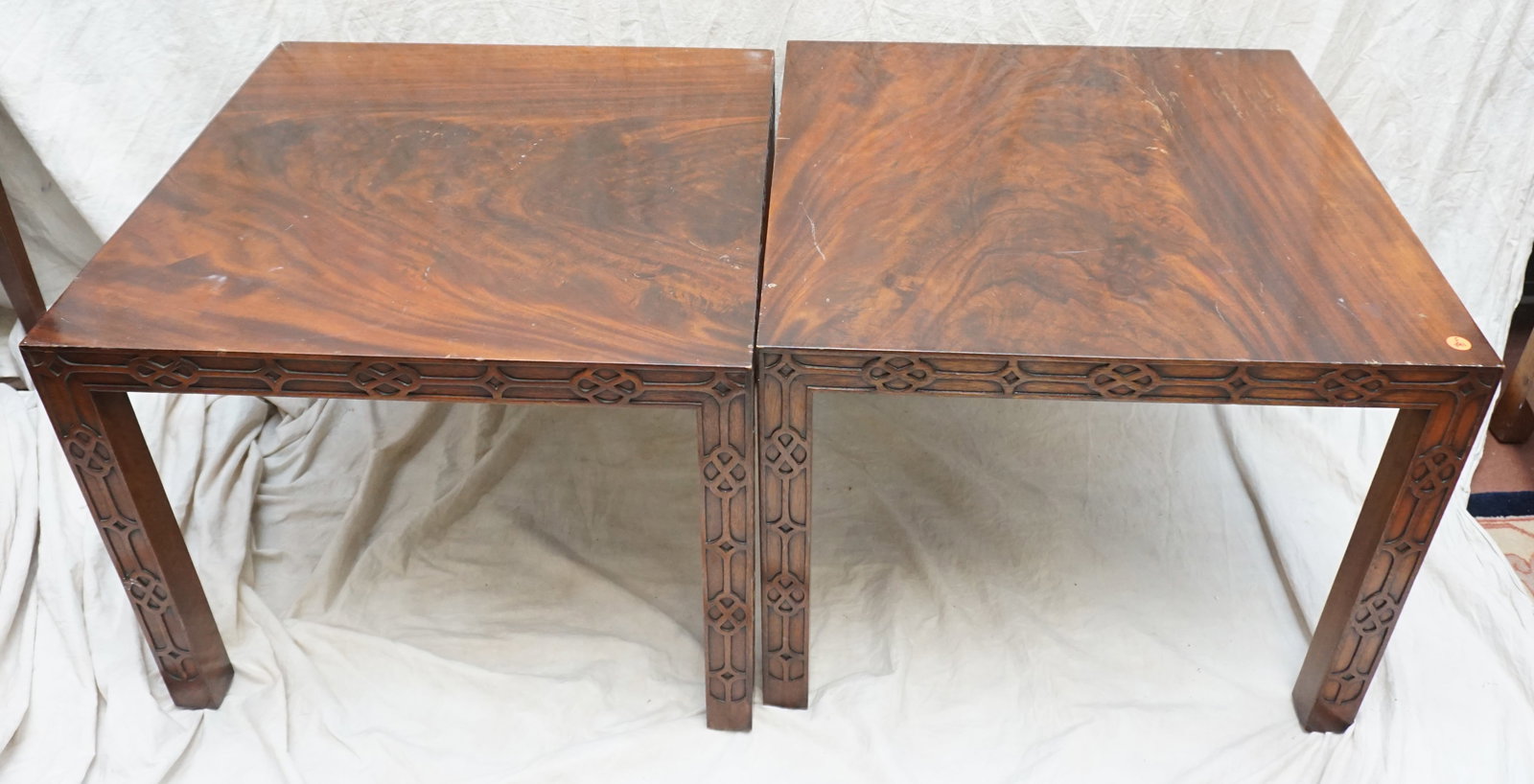 PAIR ANTIQUE MAHOGANY SIDE TABLES (1 of 6)