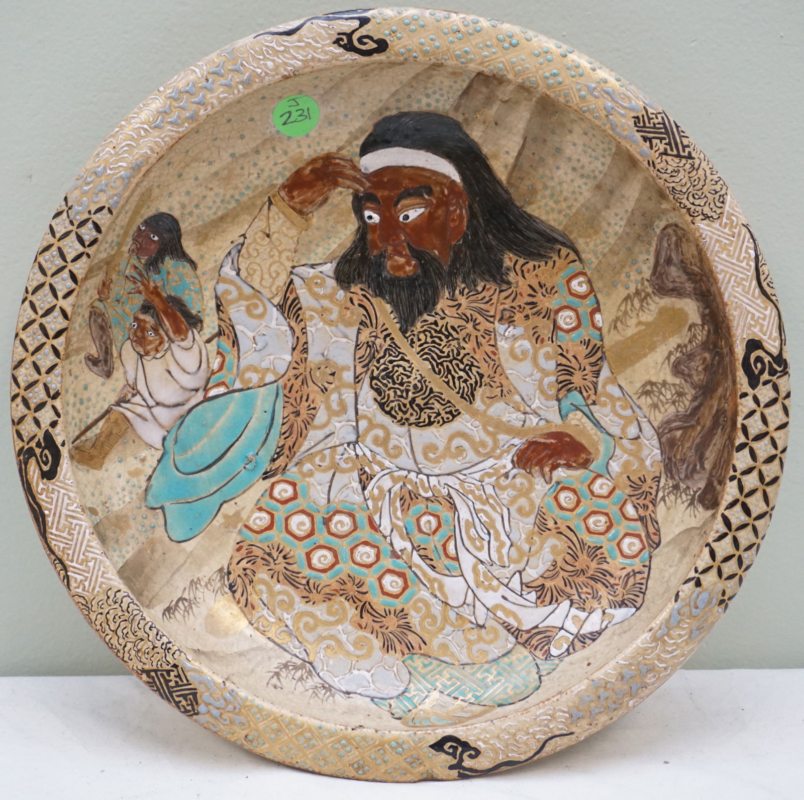 ANTIQUE JAPANESE PLATE WITH MYTHICAL GOD (1 of 7)