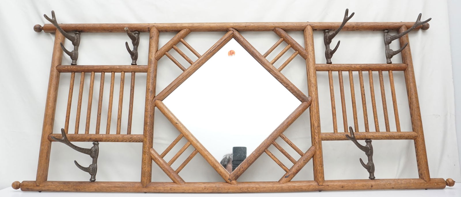 ANTIQUE WOOD MIRROR & COAT RACK (1 of 8)