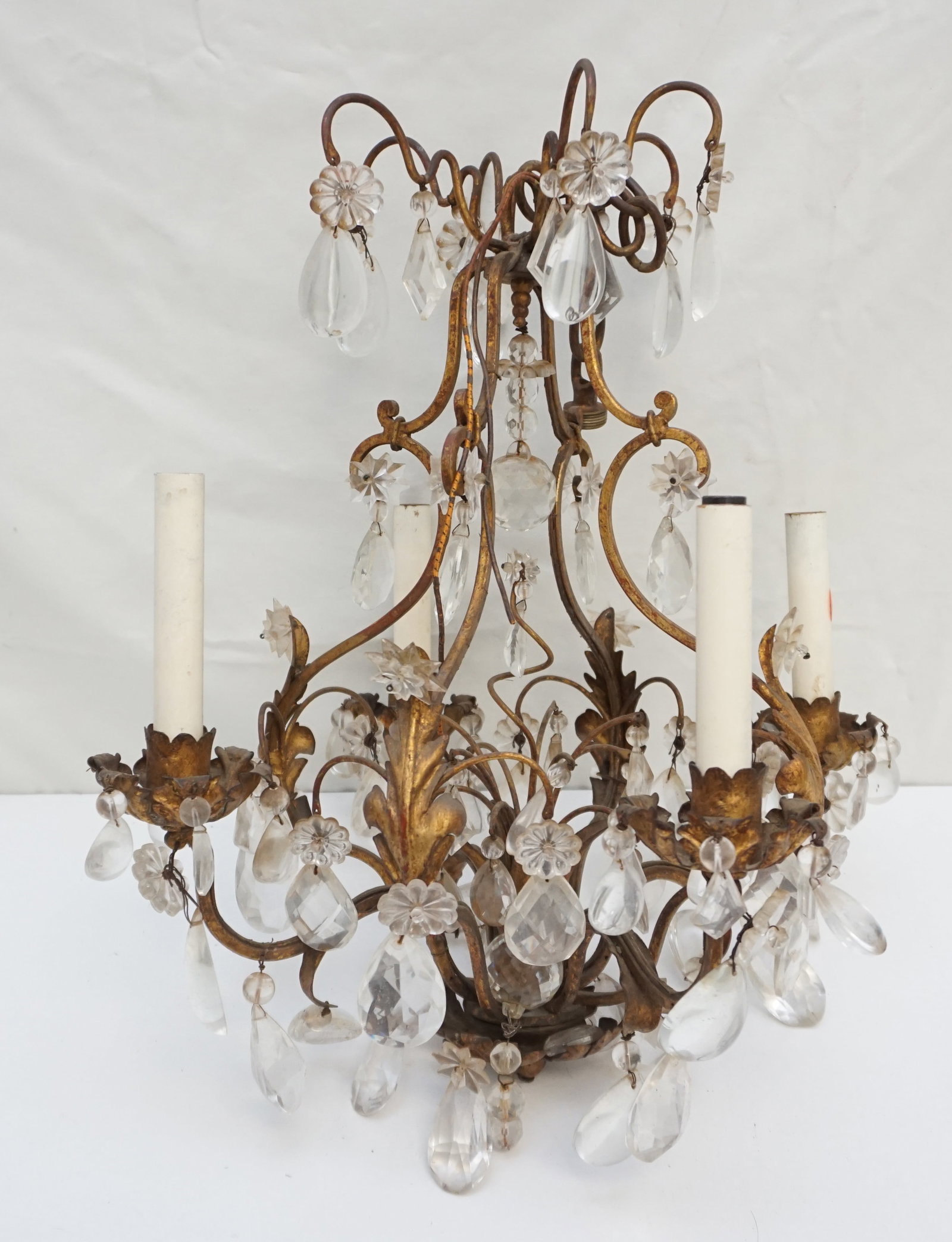 VINTAGE GILT FOUR LIGHT CHANDELIEER (1 of 3)