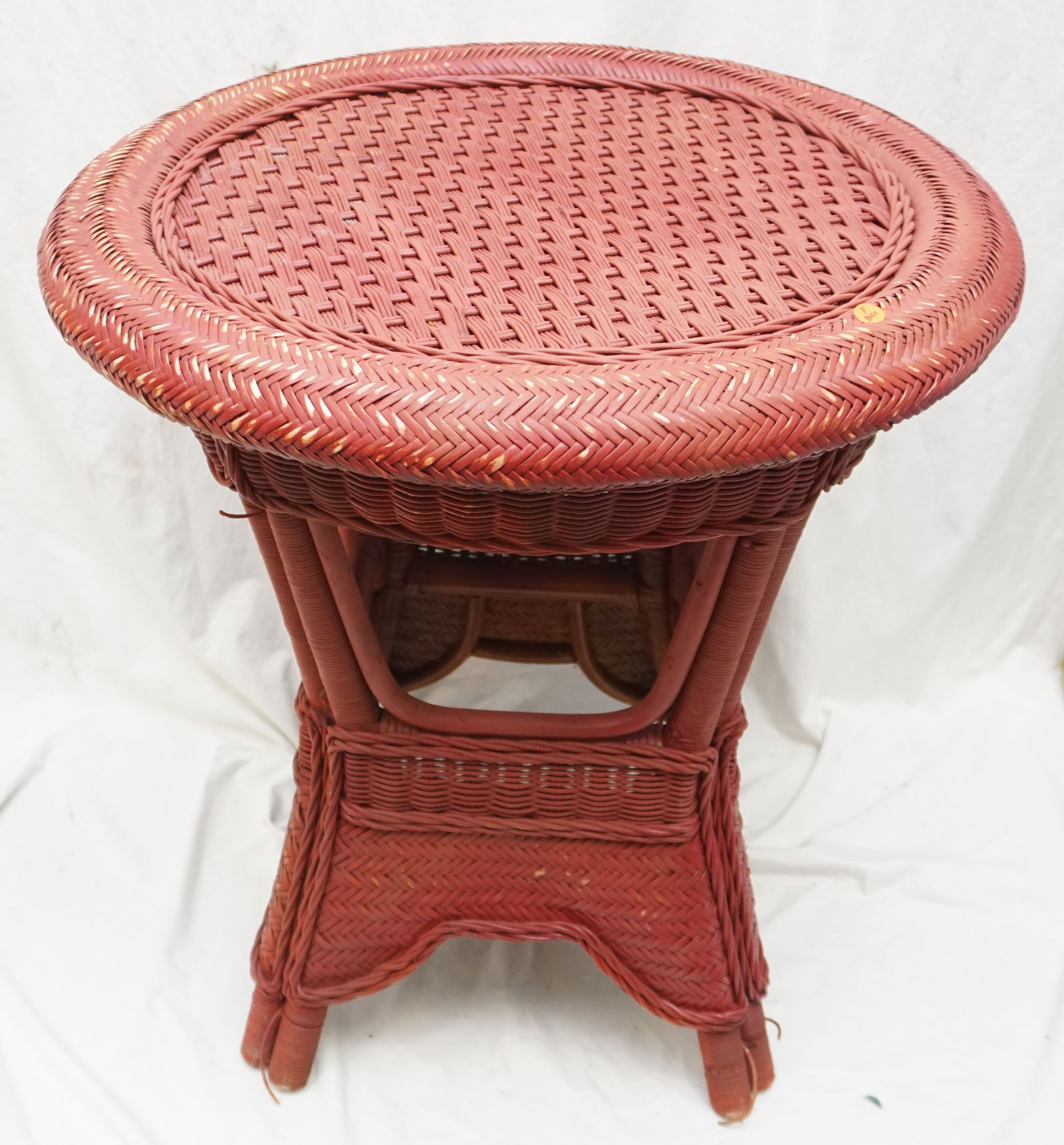 RED PAINTED ROUND WICKER TABLE (1 of 4)