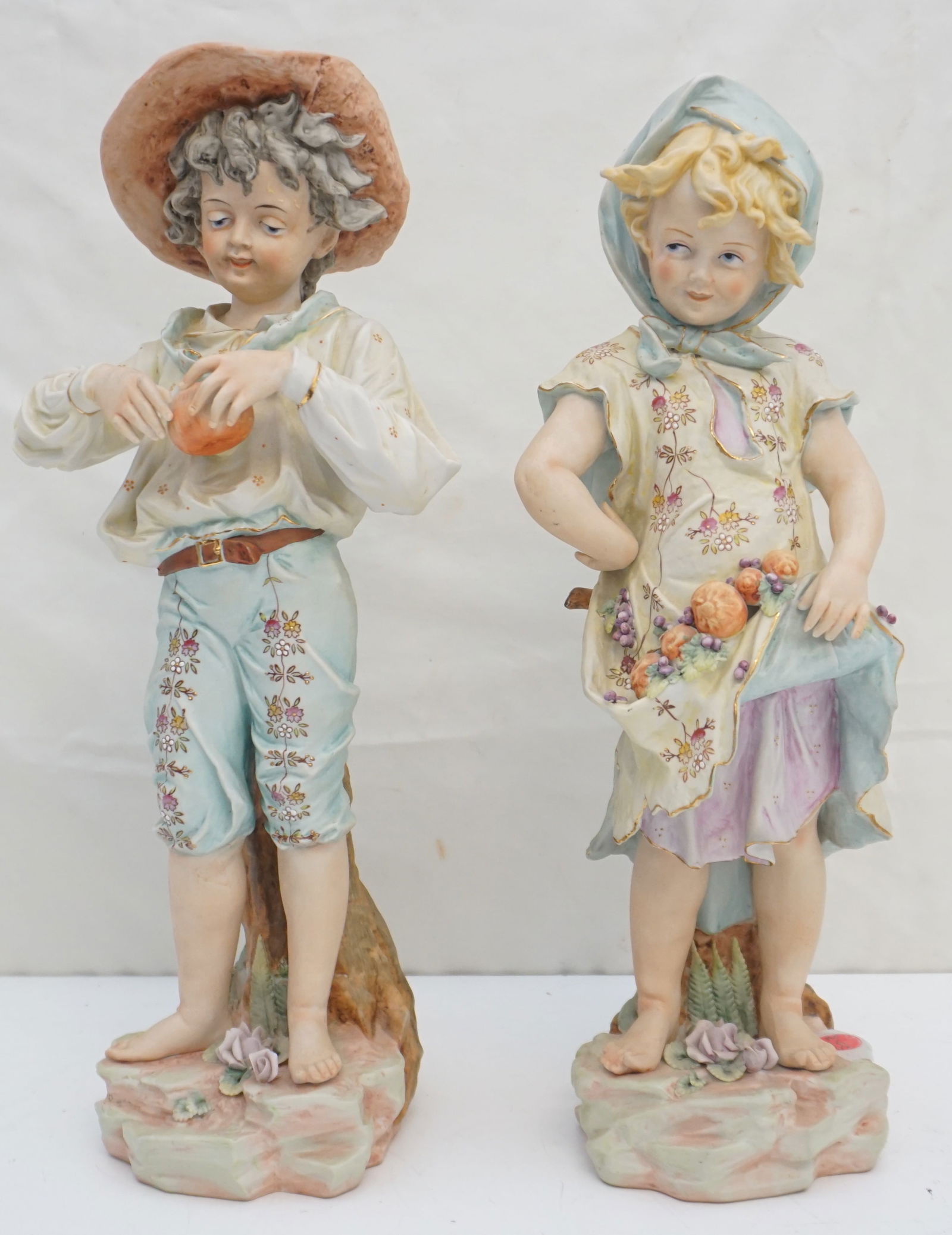 PAIR LARGE BISQUE BOY & GIRL FIGURINES (1 of 8)