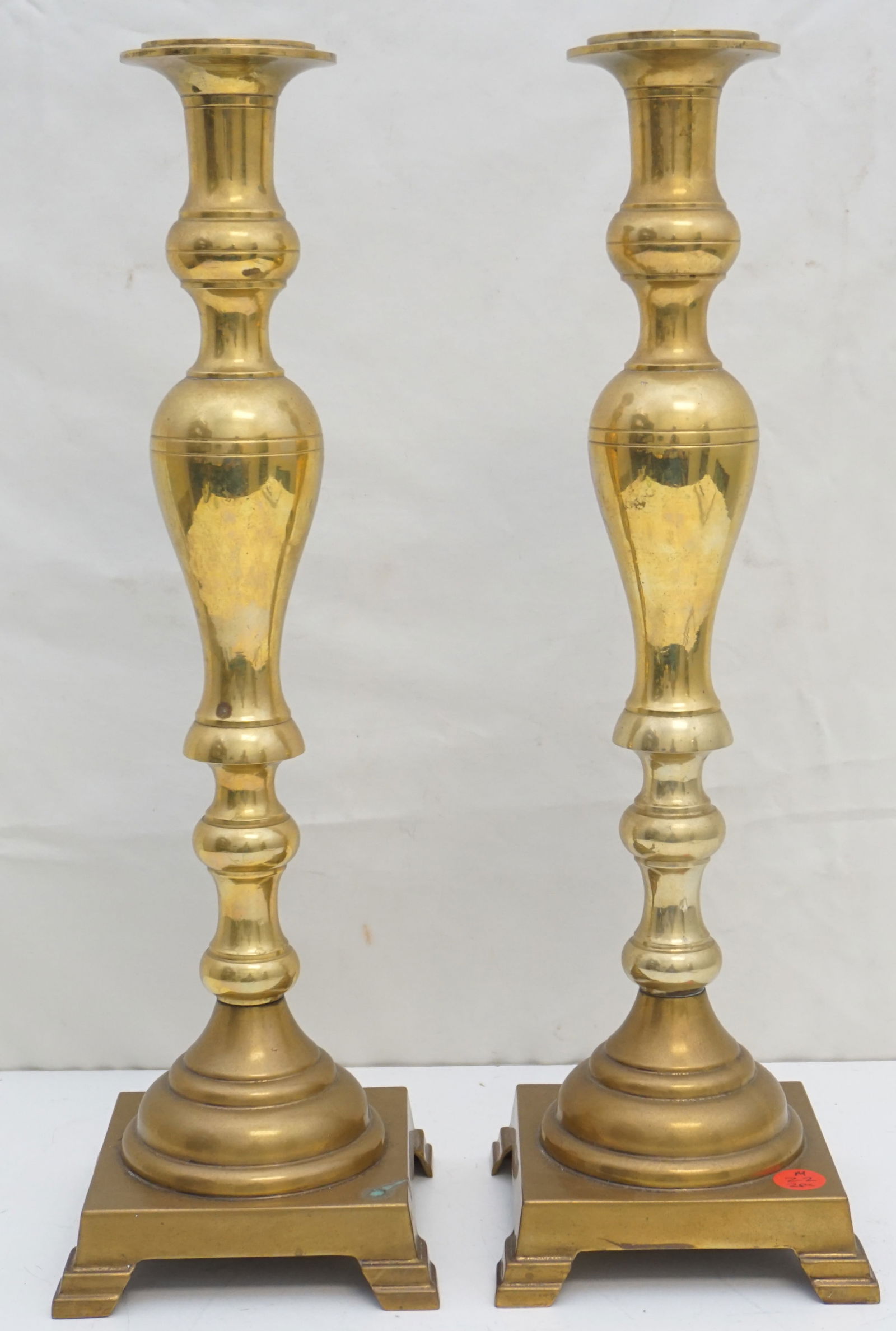 PAIR LARGE BRASS CANDLESTICKS (1 of 3)