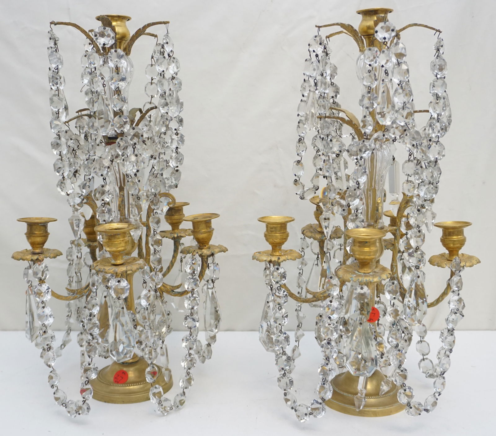 PAIR MATCHING GILT & CRYSTAL CANDELABRAS (1 of 7)