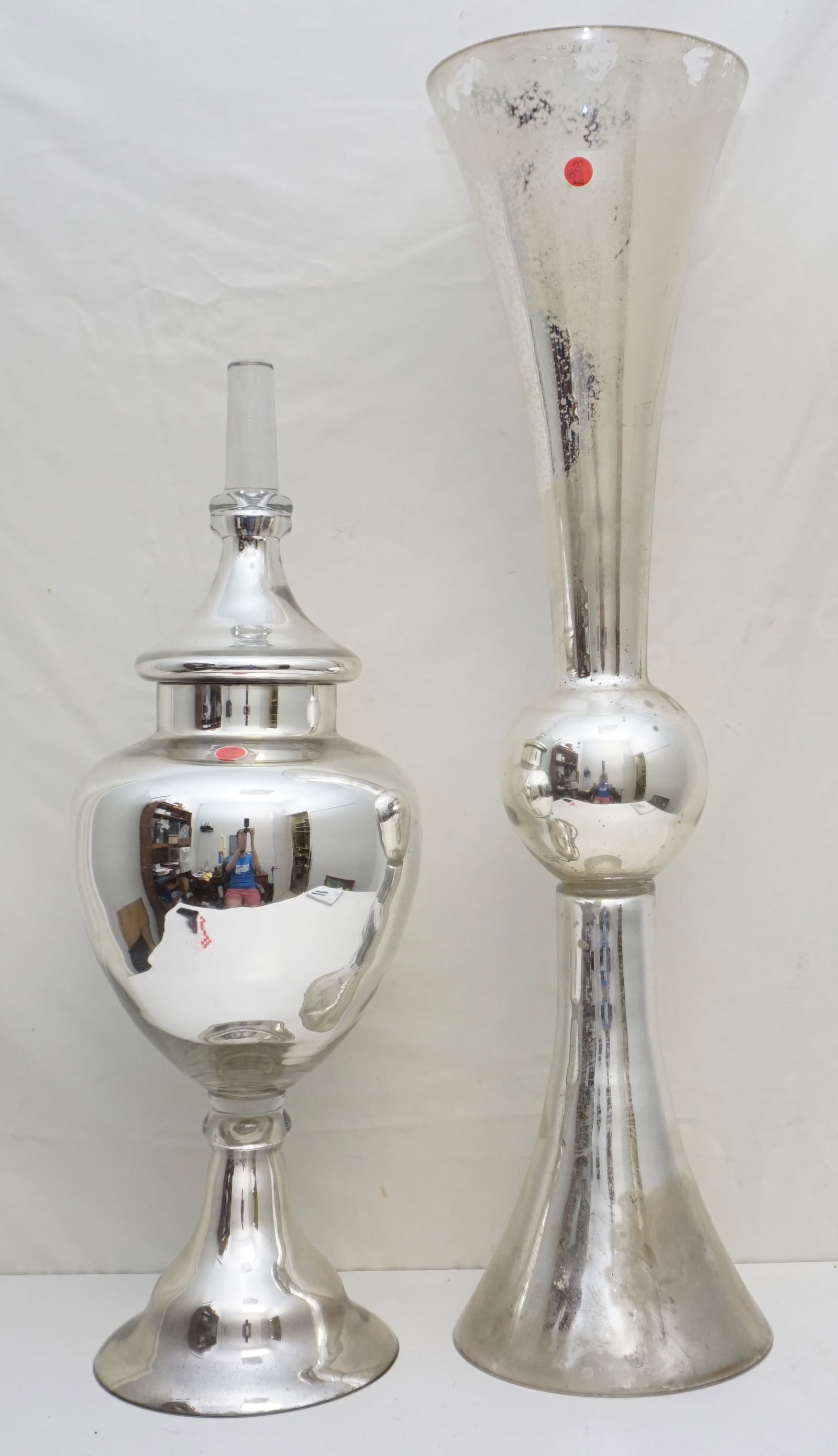 2PC LARGE MIRRORED GLASS VASE & URN (1 of 9)