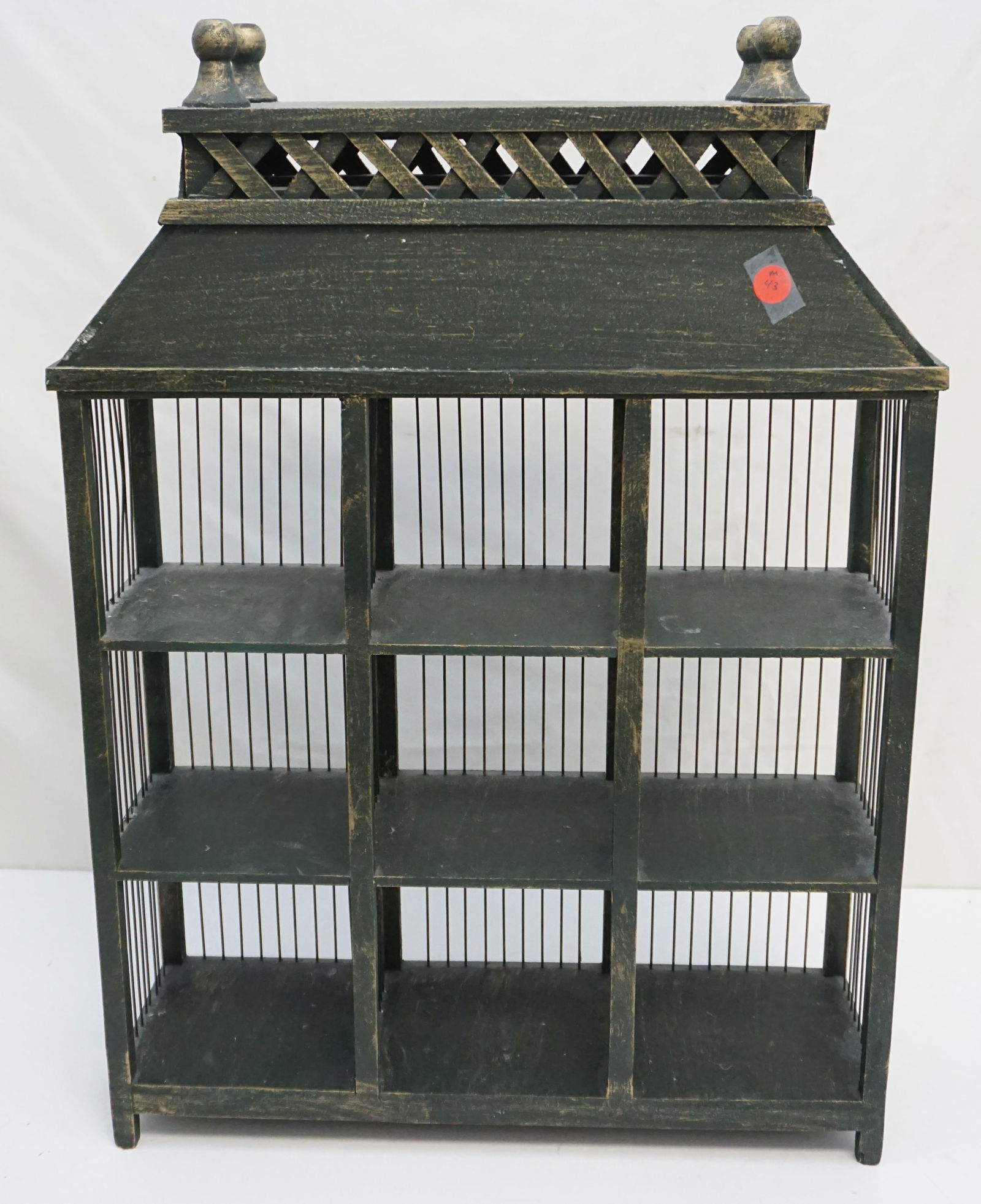 GREEN PAINTED BIRD CAGE STYLE DISPLAY SHELF (1 of 5)