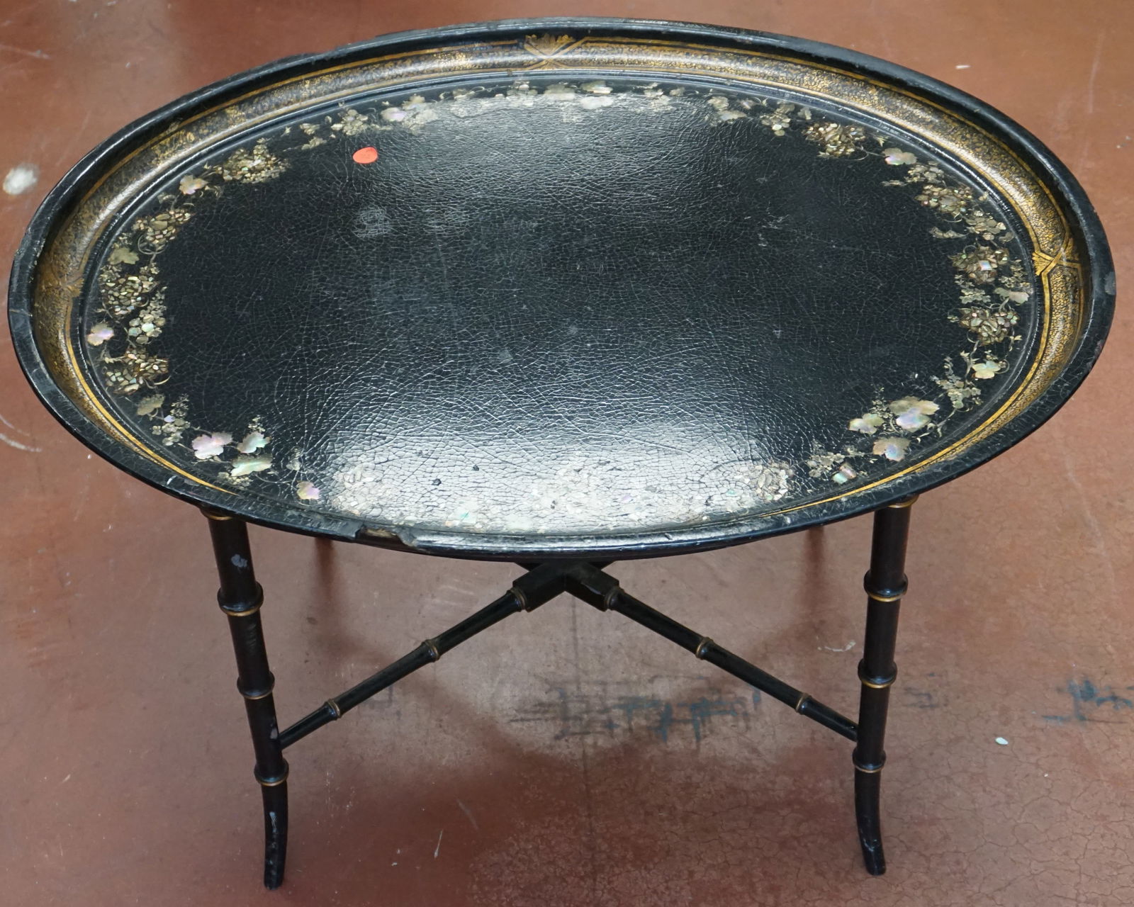 ANTIQUE OVAL MOP INLAY OCCASIONAL TABLE (1 of 9)