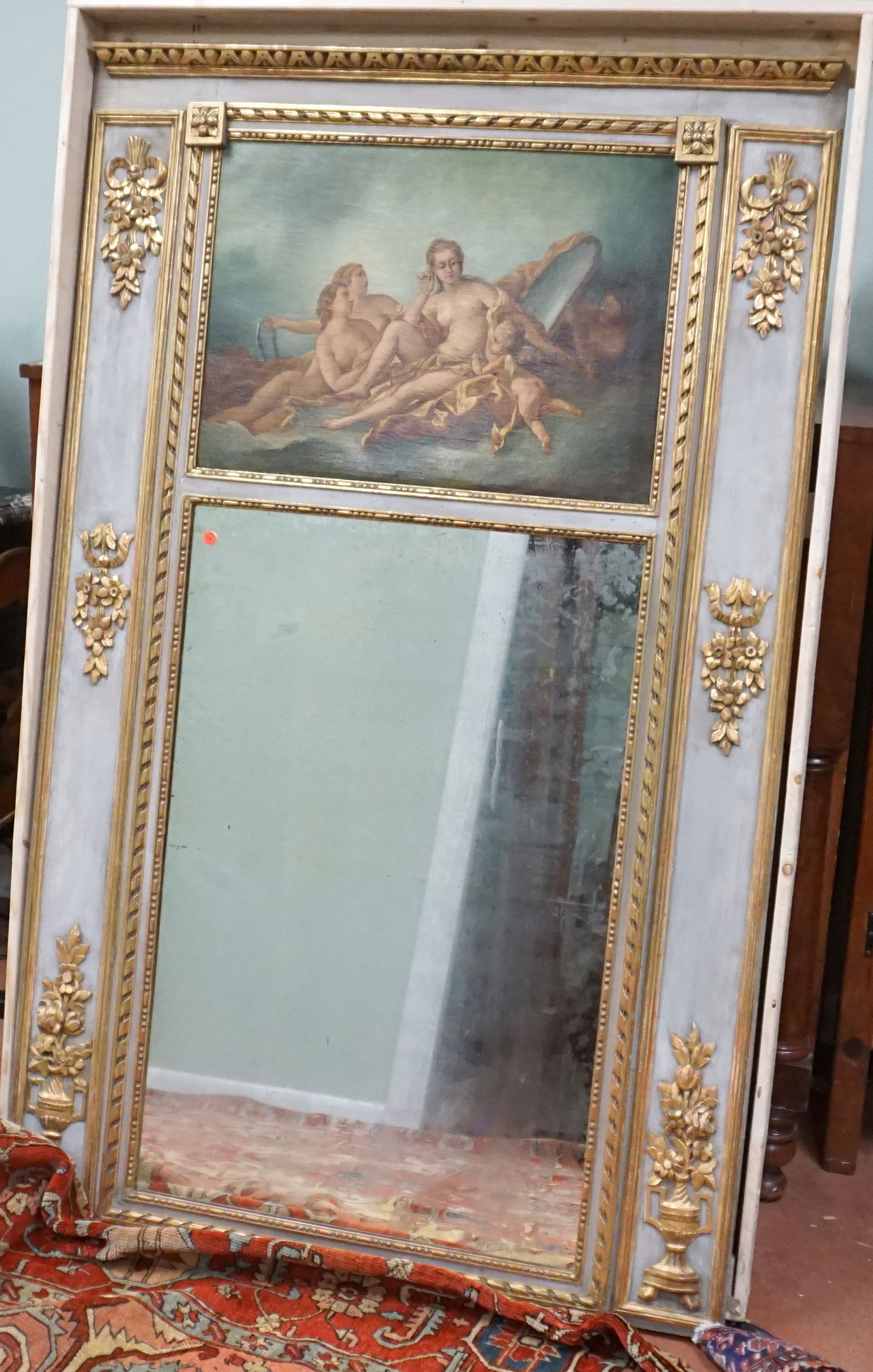 MIRROR WITH ANTIQUE OIL ON CANVAS TOP (1 of 8)