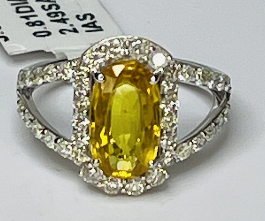 14KT WHITE GOLD GOLDEN SAPPHIRE & DIAMOND RING (1 of 4)