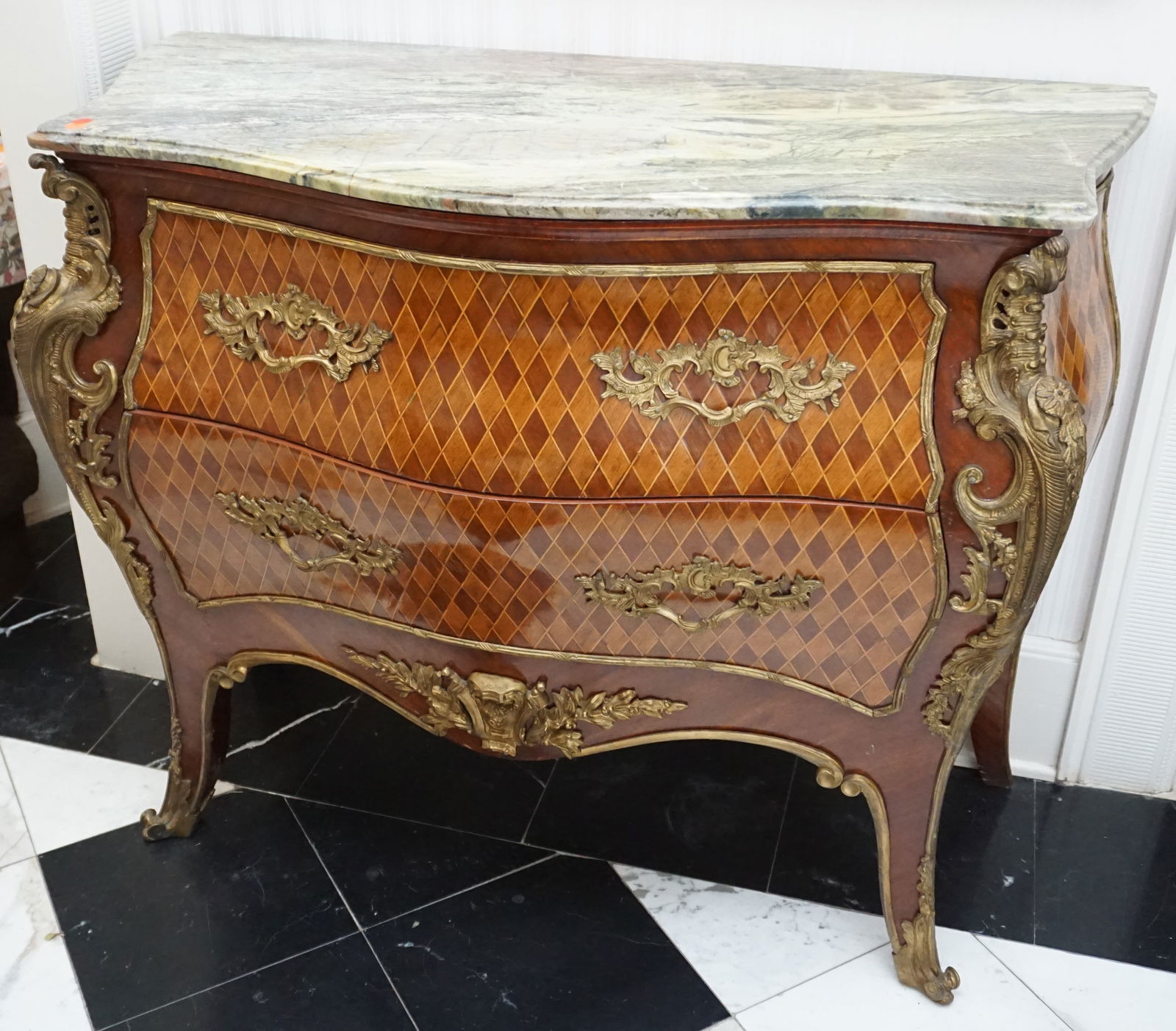 INLAID WOOD WITH BRASS ACCENTS AND GREEN MARBLE (1 of 8)