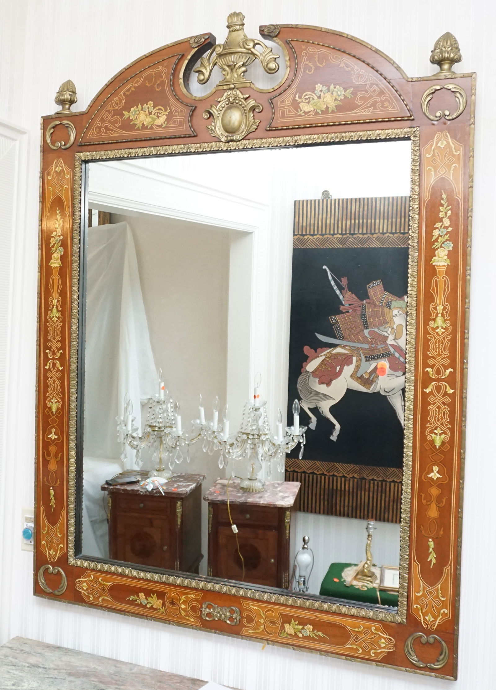 LARGE MIRROR WITH INLAY WOOD FRAME AND BRASS (1 of 6)
