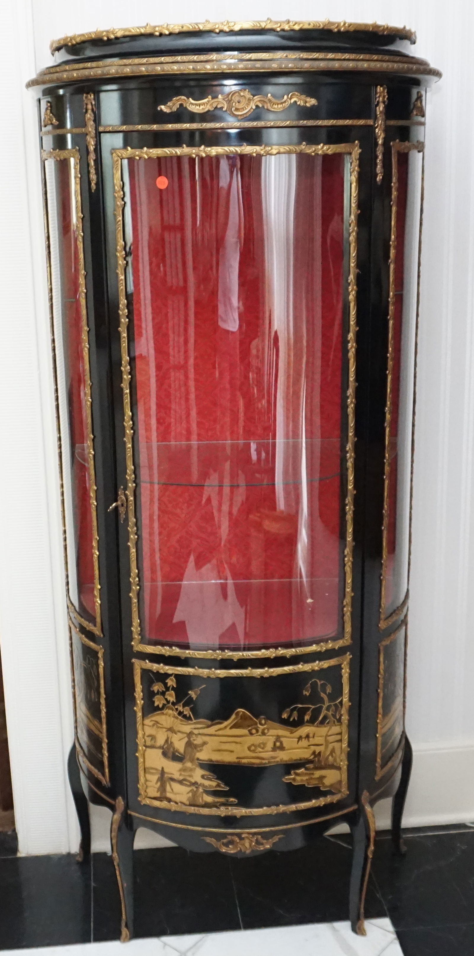 BLACK LACQUER AND BRASS ACCENTED CURIO CABINET (1 of 6)