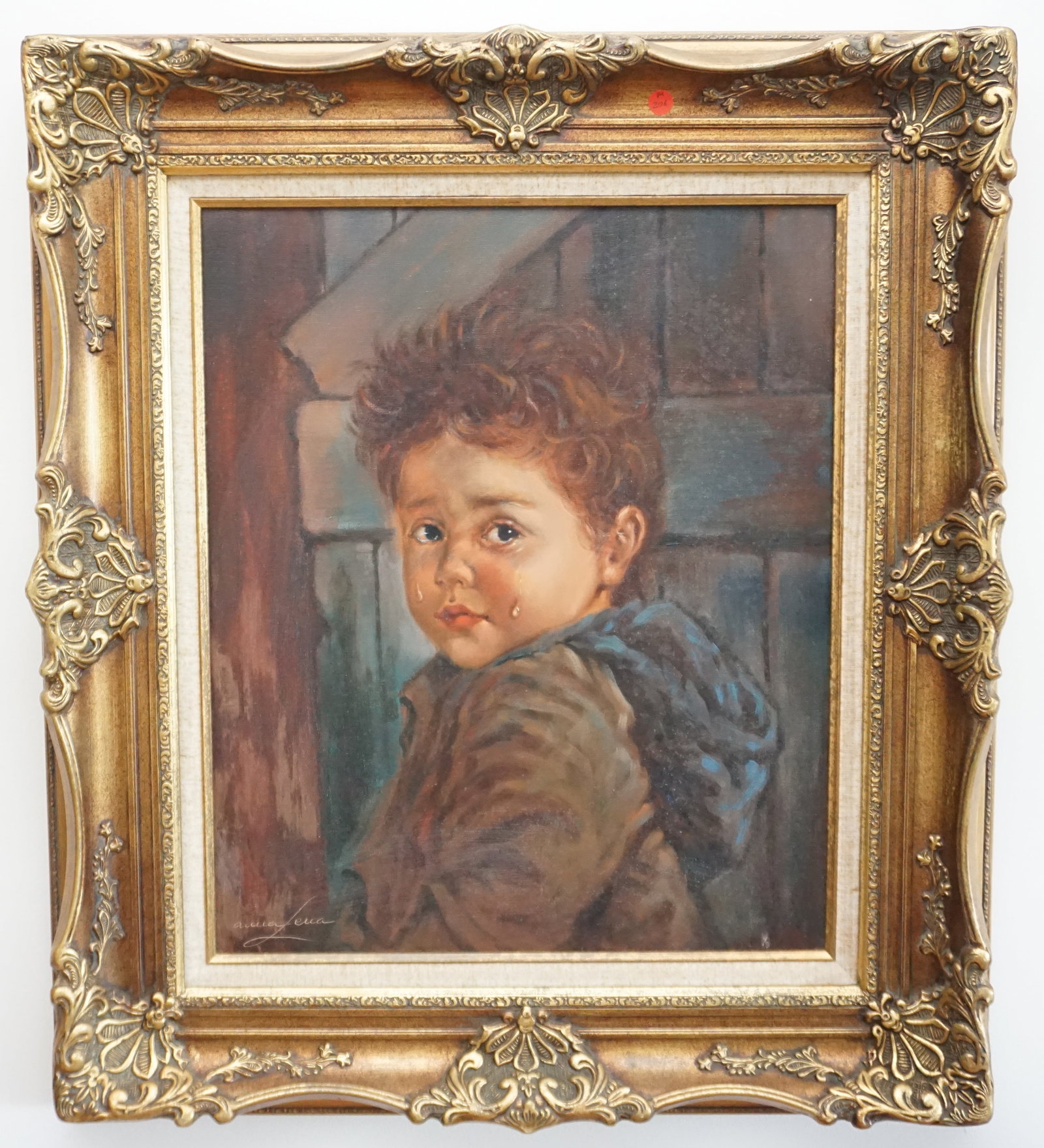 OIL ON CANVAS OF CRYING BOY IN GUILDWOOD FRAME (1 of 5)