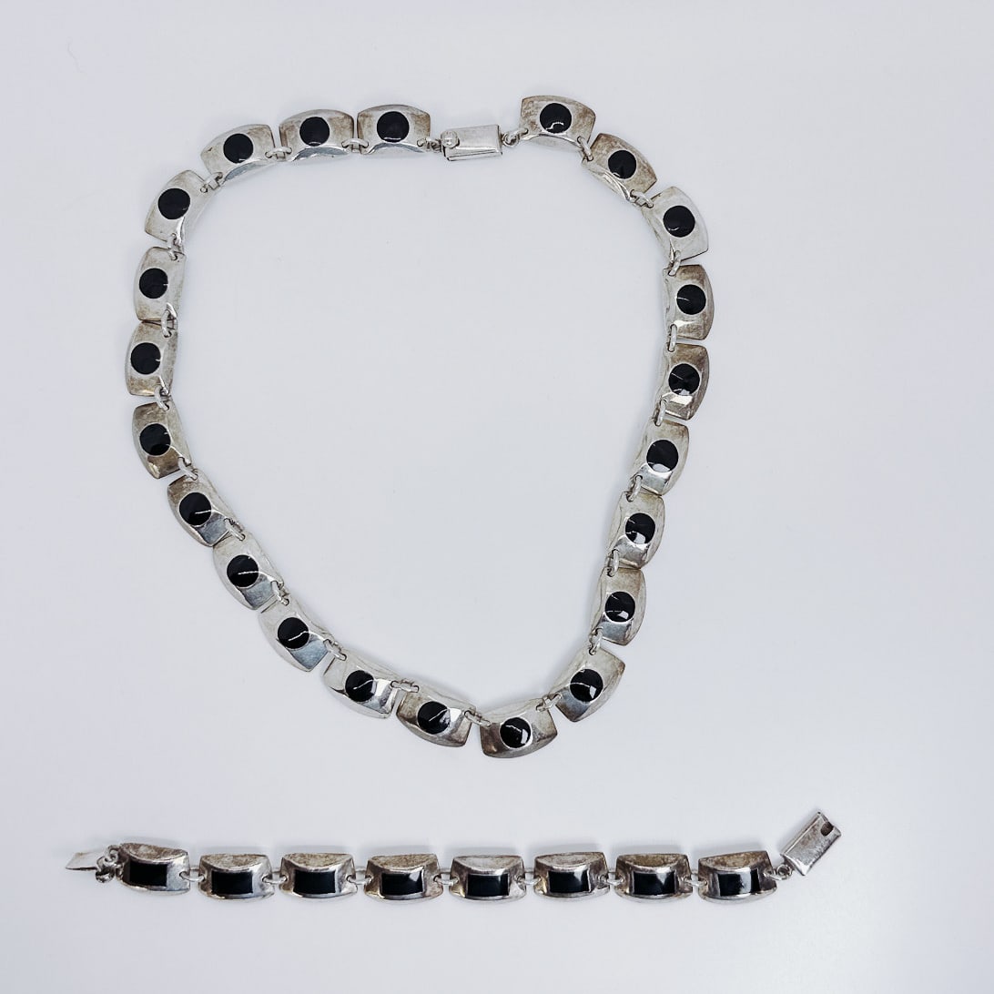 STERLING SILVER MEXICAN ONYX NECKLACE/BRACELET SET (1 of 5)