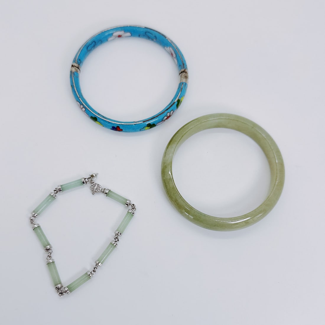 3PC JADEITE & CLOISONNE BRACELETS (1 of 4)