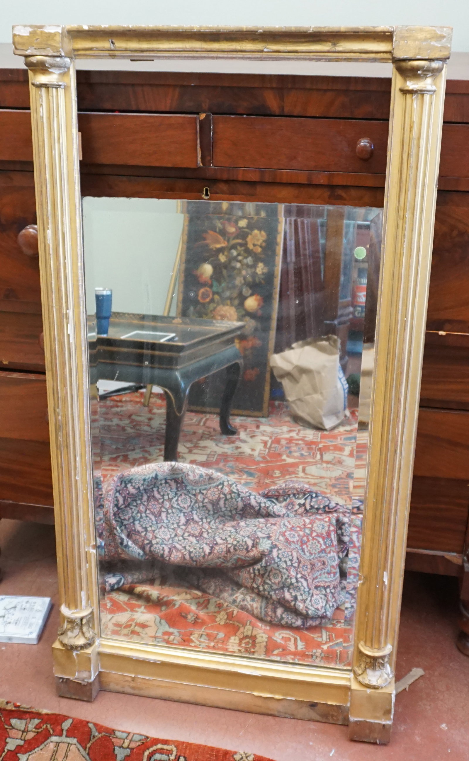 LARGE GILT ANTIQUE MIRROR: measures 27x51x3" deep