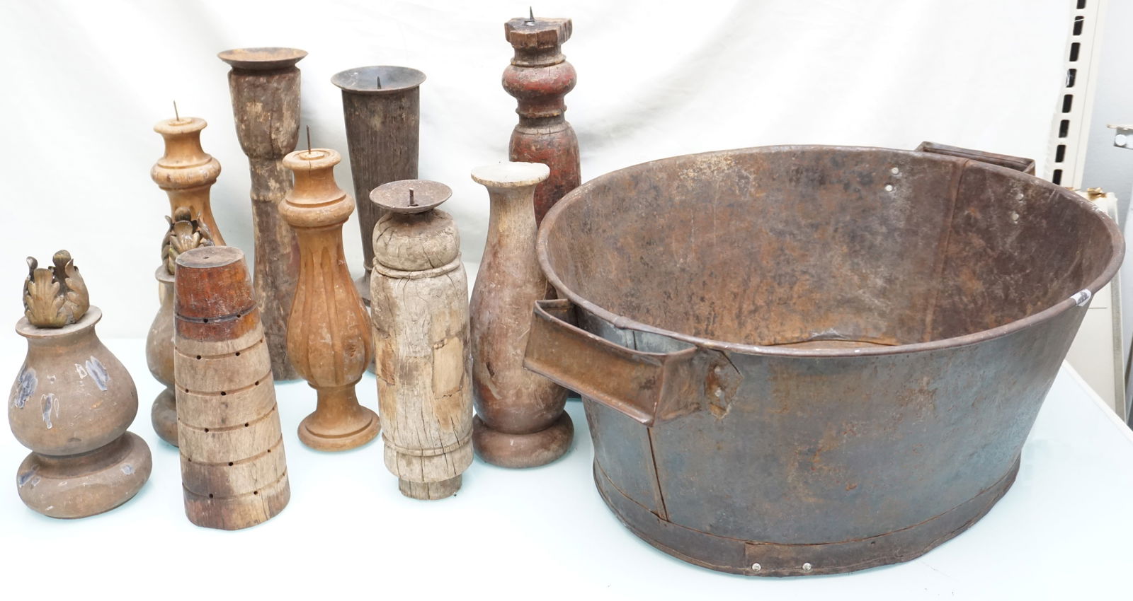 10 VARIOUS CANDLE STICKS IN WASH BUCKET (1 of 6)