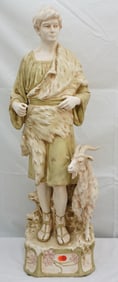 CERAMIC STATUE MAN WITH GOAT ON SQUARE BASE