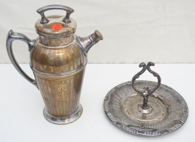 2PC ENGLISH SILVERPLATE SHAKER & BON BON DISH