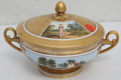 ANTIQUE GILT HAND PAINTED LIDDED BOWL