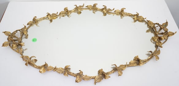 GOLD OVAL DRESSER MIRROR WITH LEAF DESIGN