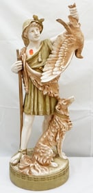 CERAMIC STATUE MAN WITH HUNTING DOG