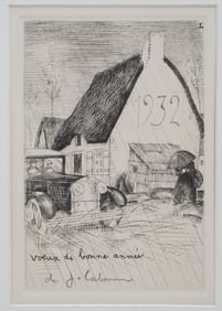 "L'AUTO SOUS LA PLUIE" ETCHING BY LABOUREUR