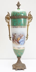 GREEN AND WHITE VASE WITH