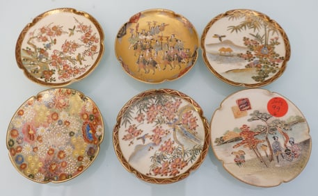 6 ANTIQUE JAPANESE SATSUMA HAND PAINTED PLATES