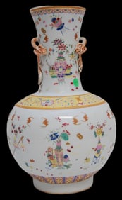 CHINESE DOUBLE-EARED FAMILLE ROSE VASE