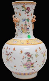 CHINESE DOUBLE-EARED FAMILLE ROSE VASE